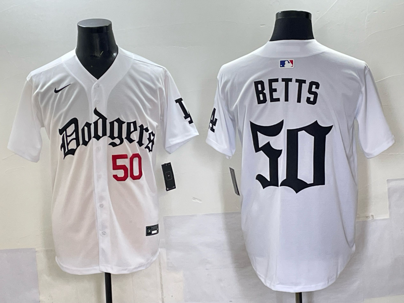Men Los Angeles Dodgers #50 Betts white Nike 2025 MLB jersey 003